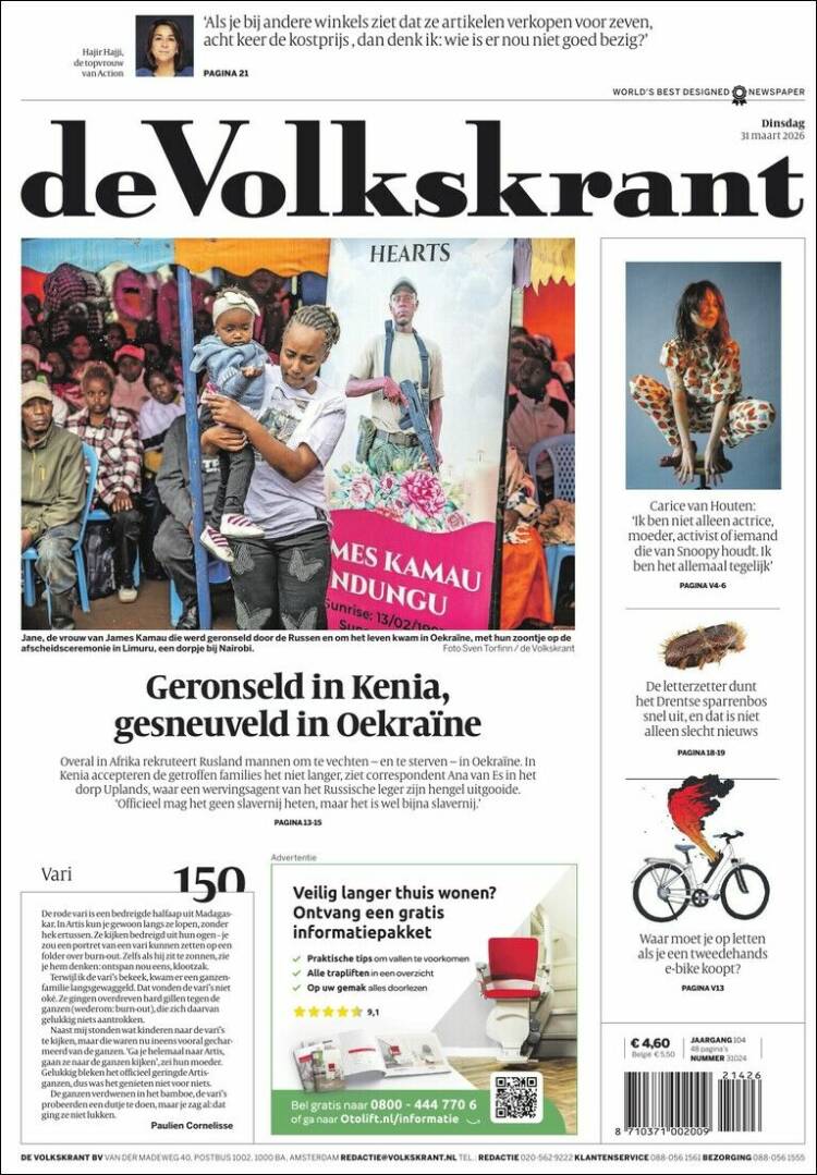 Portada de De Volkskrant (Pa&iacute;ses Bajos)