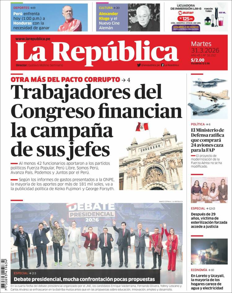 Portada de La Republica (Peru)