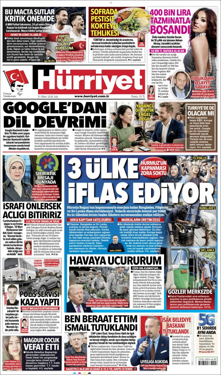 Portada de Hürriyet (Turqu&iacute;a)