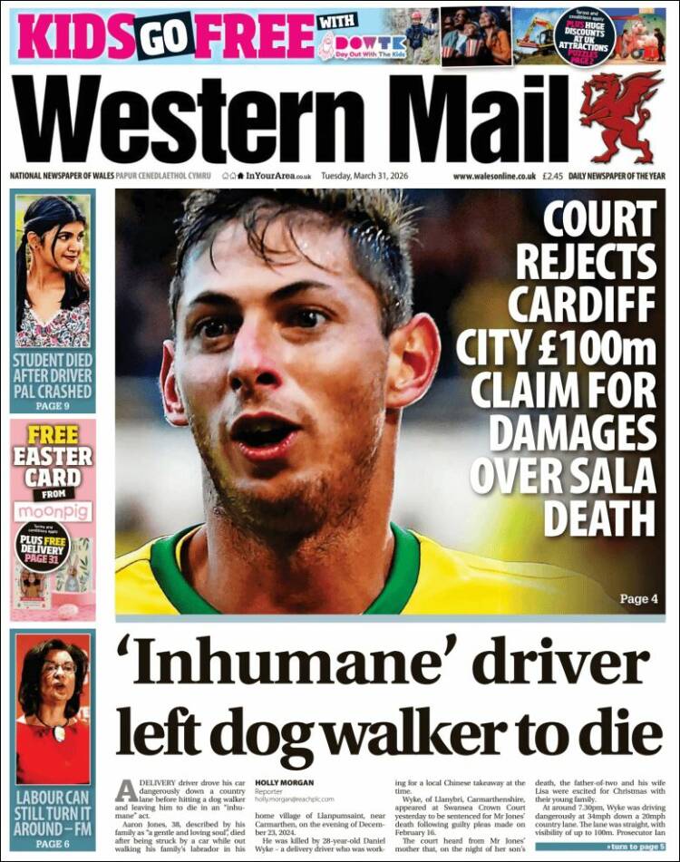 Portada de Western Mail (Reino Unido)