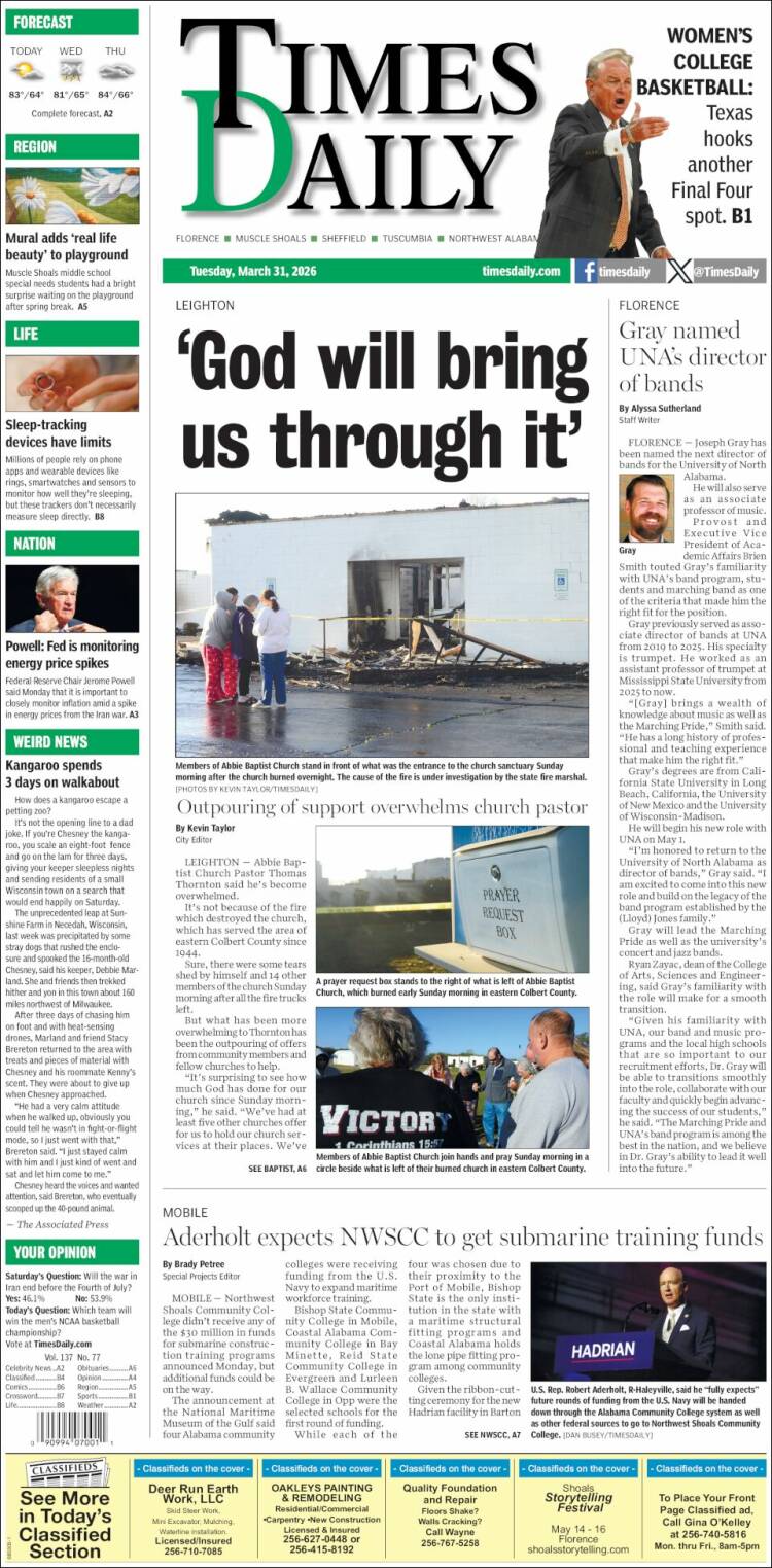 Portada de Times Daily (USA)