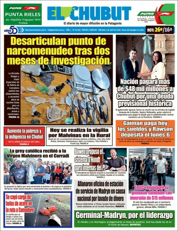 Portada de El Chubut (Argentina)