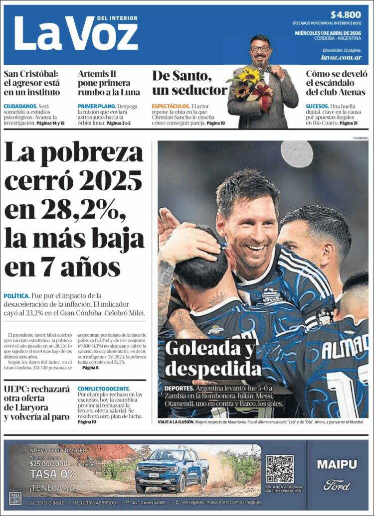 Portada de La Voz del Interior (Argentina)