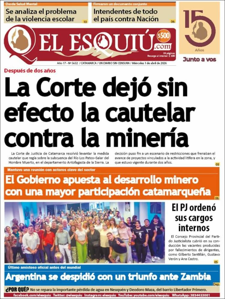 Portada de El Esquiu (Argentina)