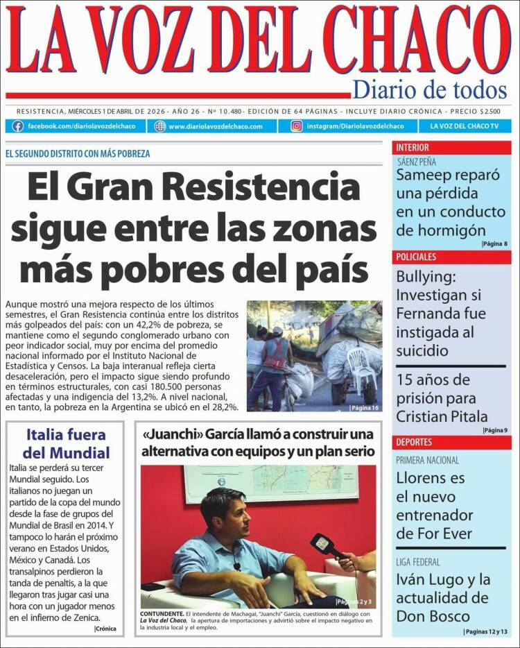 Portada de La Voz del Chaco (Argentina)