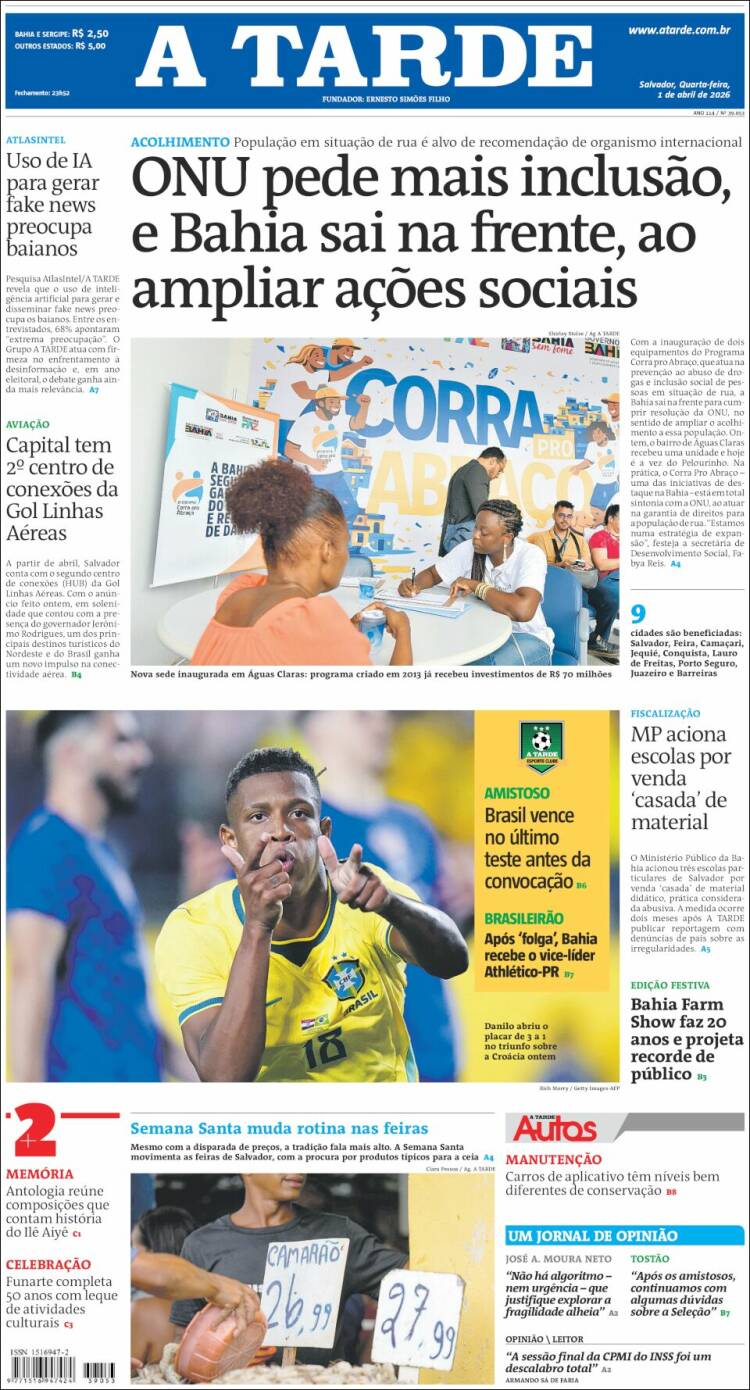 Portada de Diário A Tarde (Brasil)