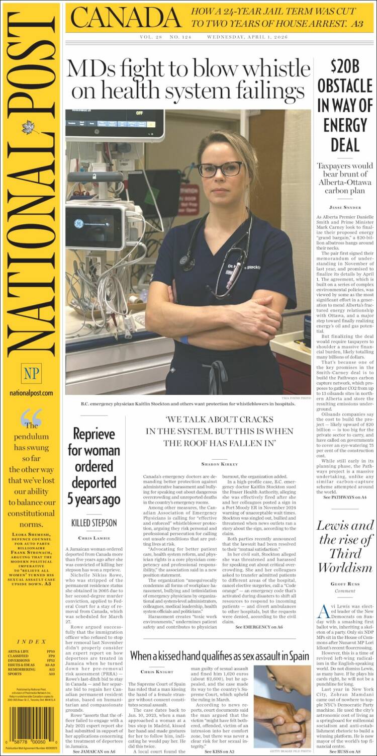 Portada de The National Post (Canad&aacute;)