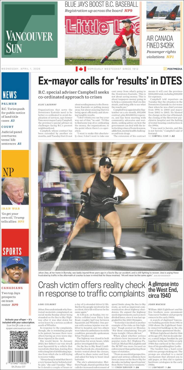 Portada de The Vancouver Sun (Canad&aacute;)