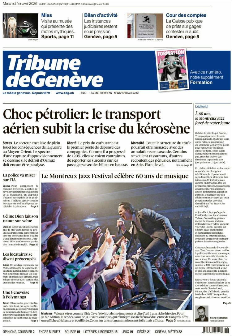 Portada de La Tribune de Genève (Switzerland)