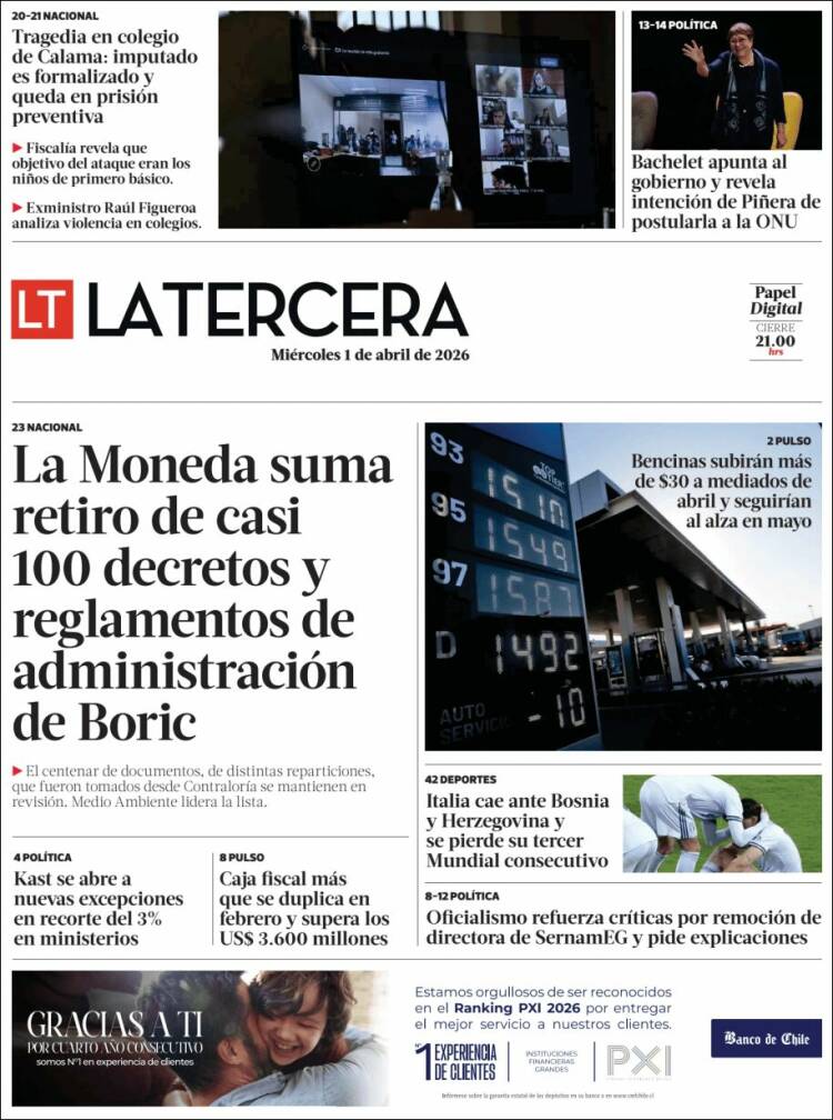 Portada de La Tercera (Chile)