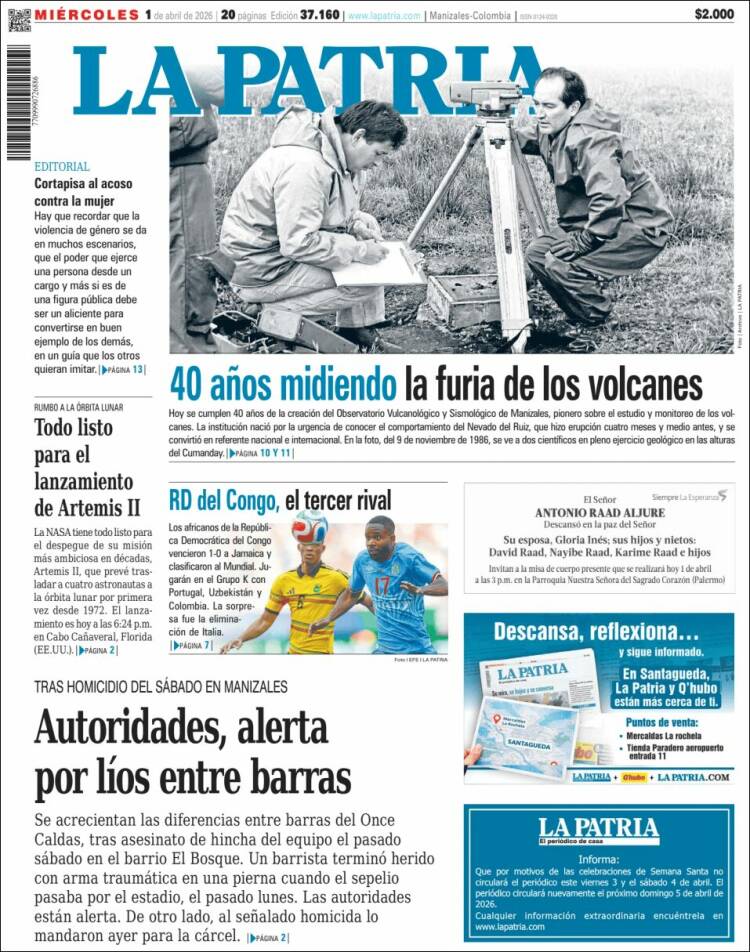 Portada de La Patria (Colombia)