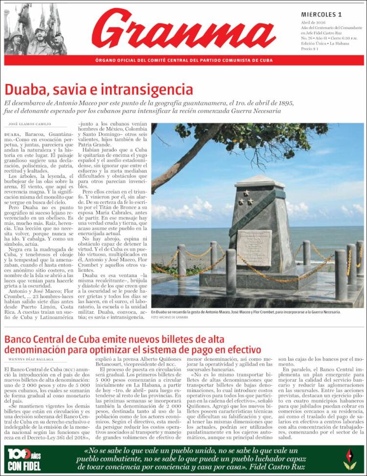 Portada de Granma (Cuba)