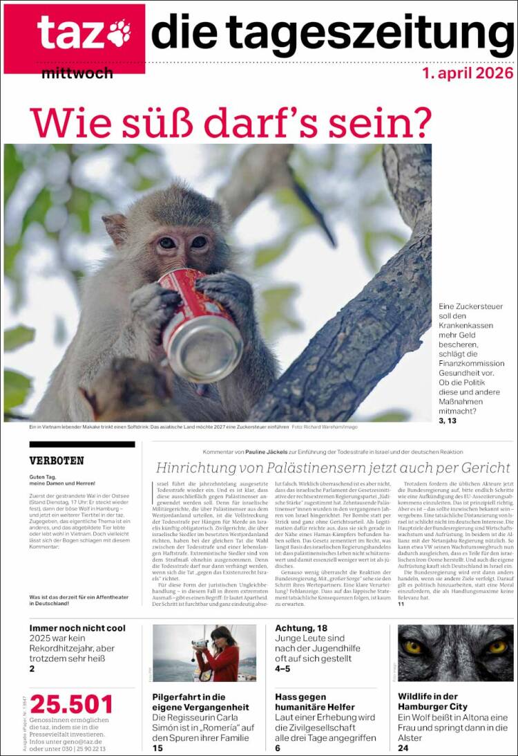 Portada de Die Tageszeitung (Germany)