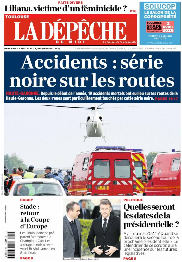 Portada de La Dépêche du Midi (France)