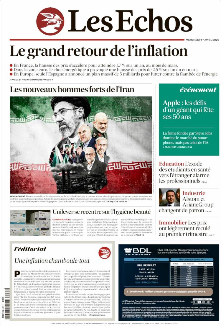 Portada de Les Echos (France)