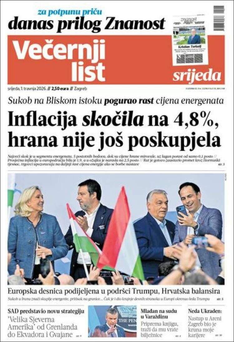Portada de Večernji (Croatia)