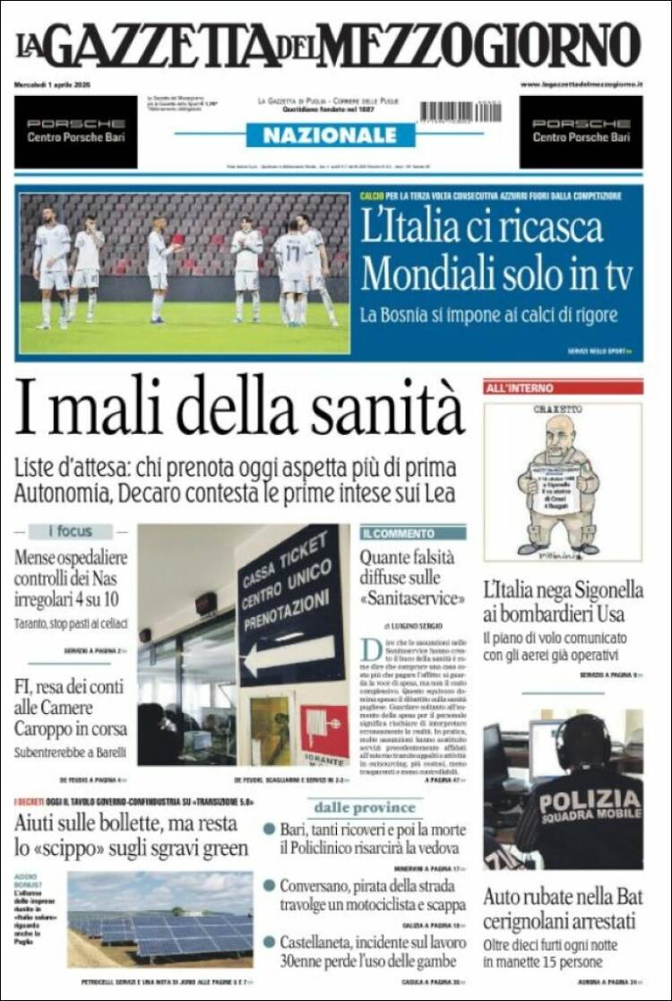Portada de La Gazzetta del Mezzogiorno (Italy)