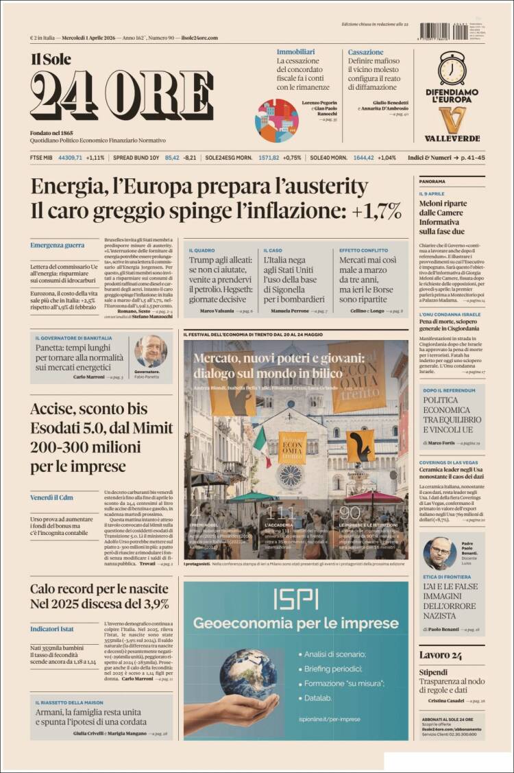 Portada de Il Sole 24 ORE (Italy)