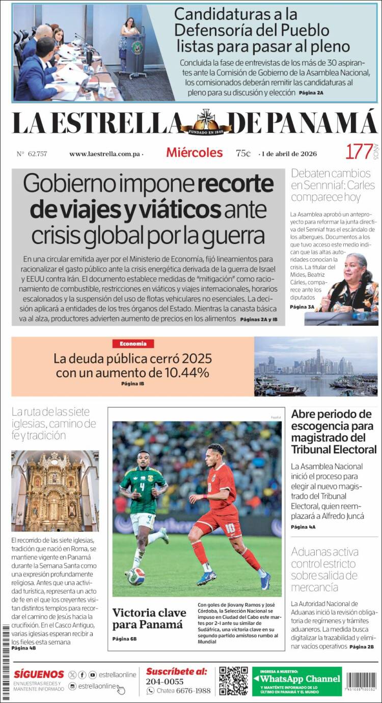 Portada de La Estrella de Panamá (Panama)