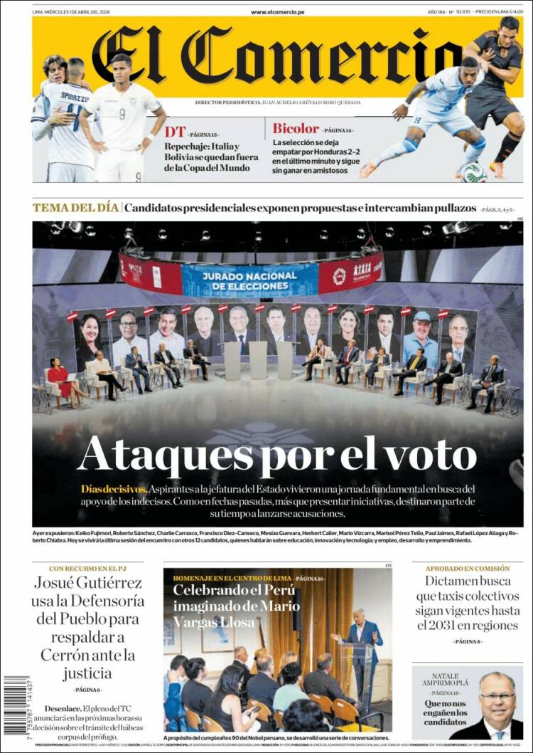 Portada de El Comercio (Per&uacute;)