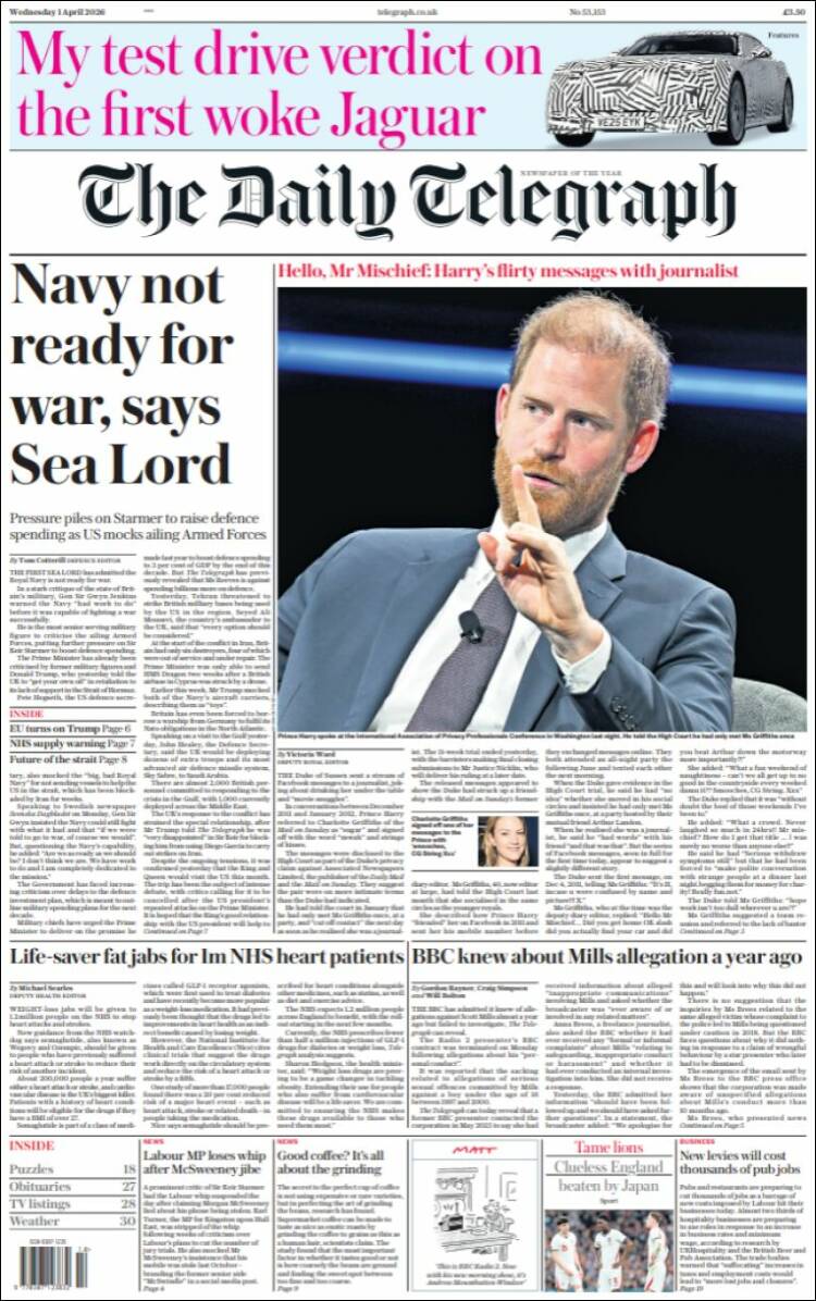 Portada de Daily Telegraph (United Kingdom)