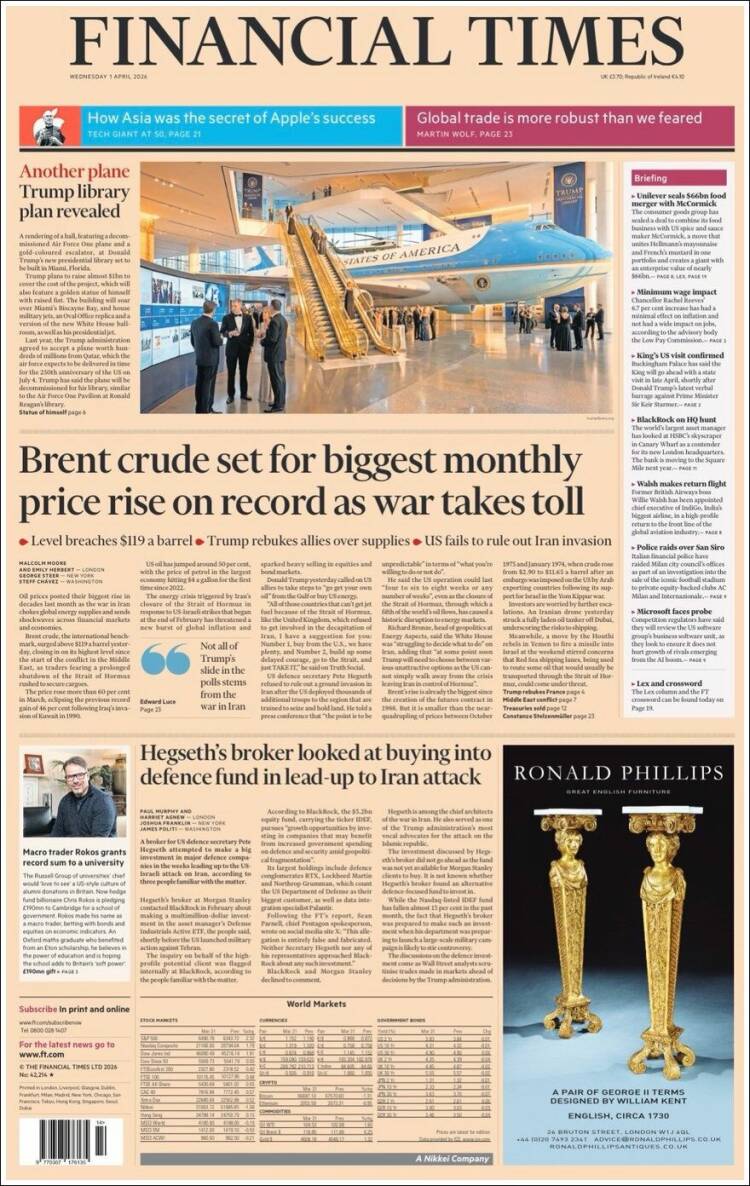 Portada de Financial Times (United Kingdom)
