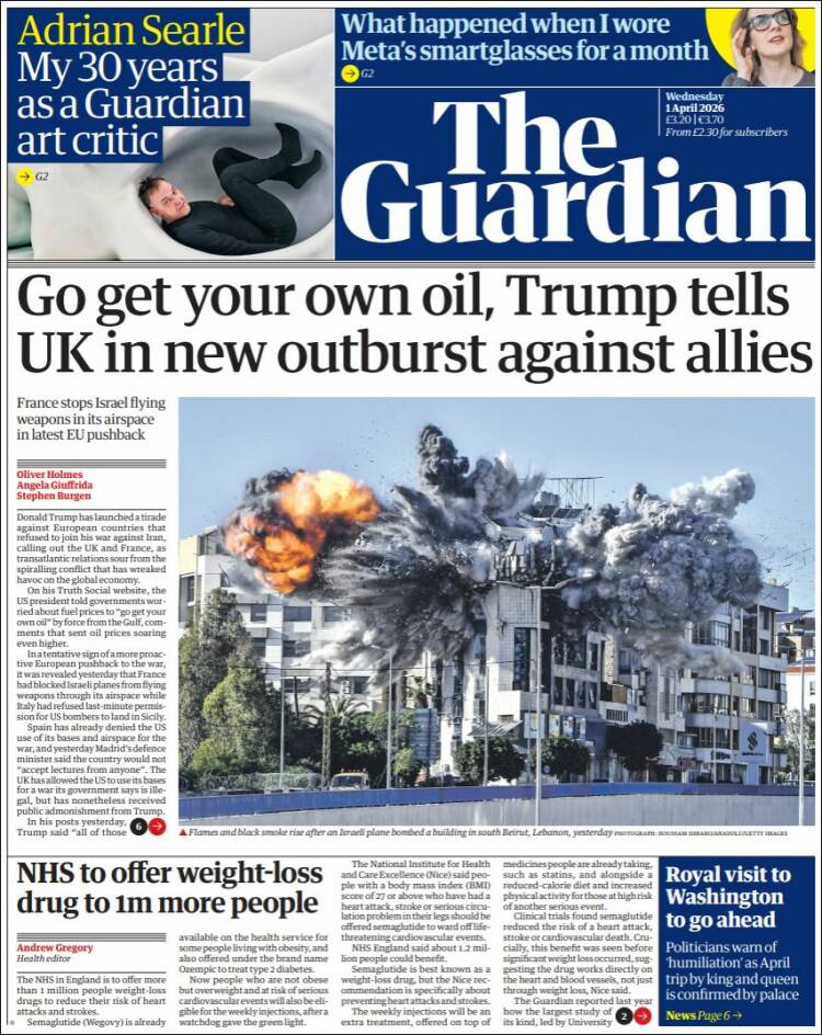 Portada de The Guardian (United Kingdom)