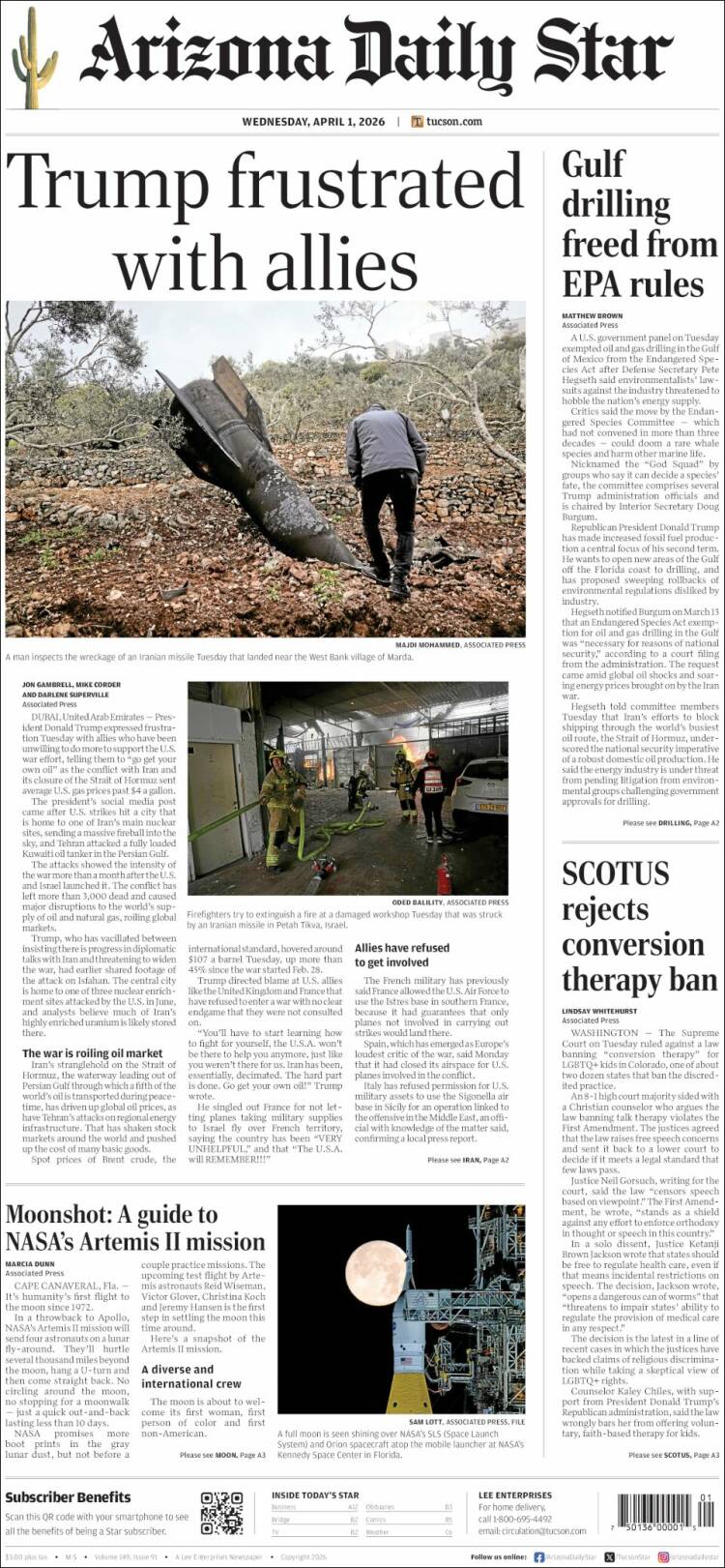 Portada de Arizona Daily Star (USA)