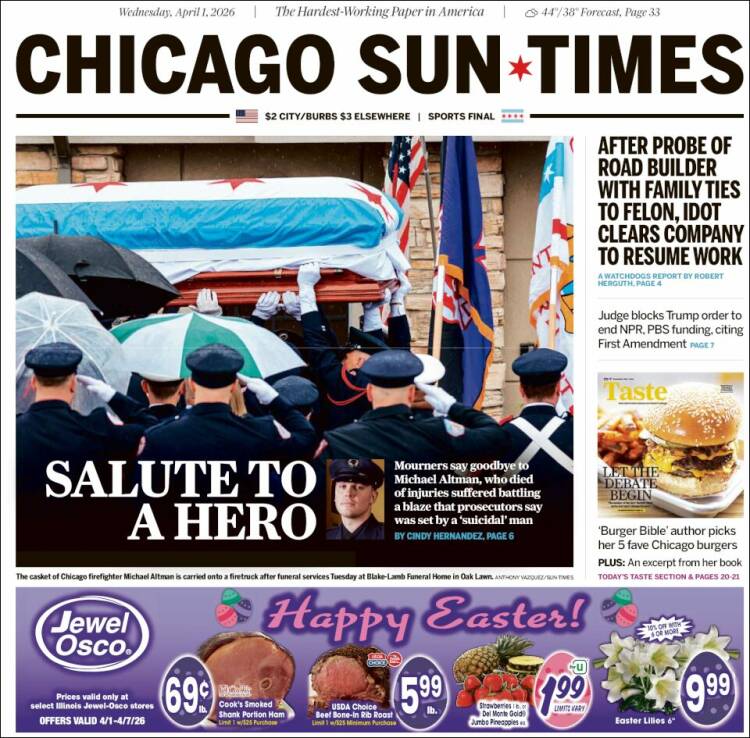 Portada de Chicago Sun-Times (USA)