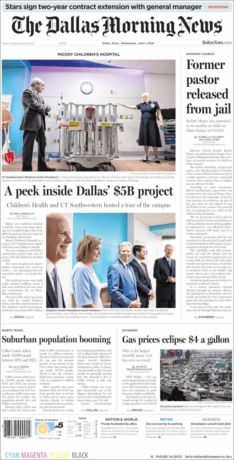 Portada de Dallas Morning News (USA)