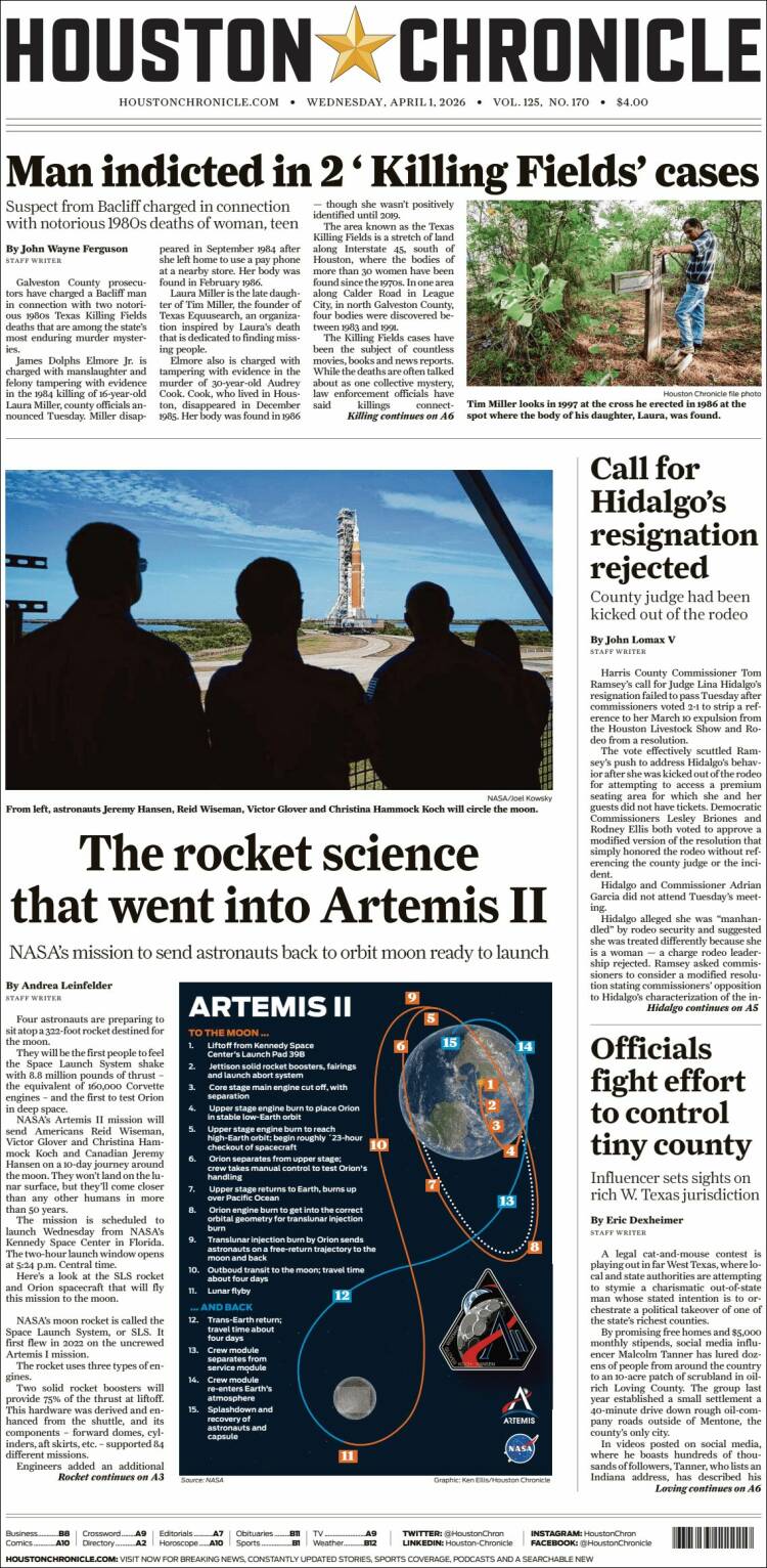 Portada de Houston Chronicle (USA)