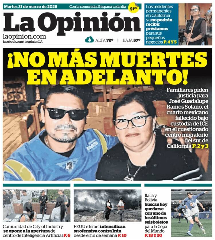 Portada de La Opinión (USA)