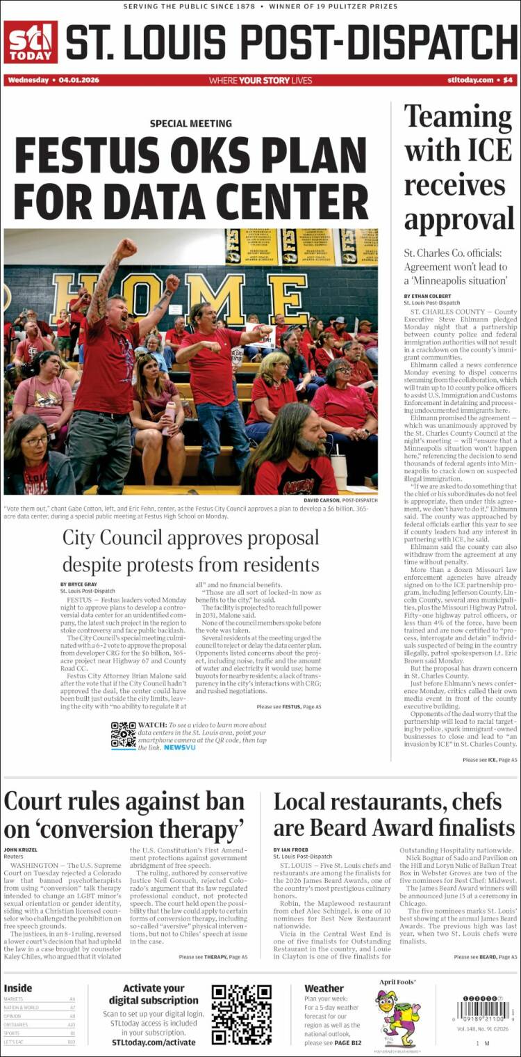 Portada de St. Louis Post-Dispatch (USA)