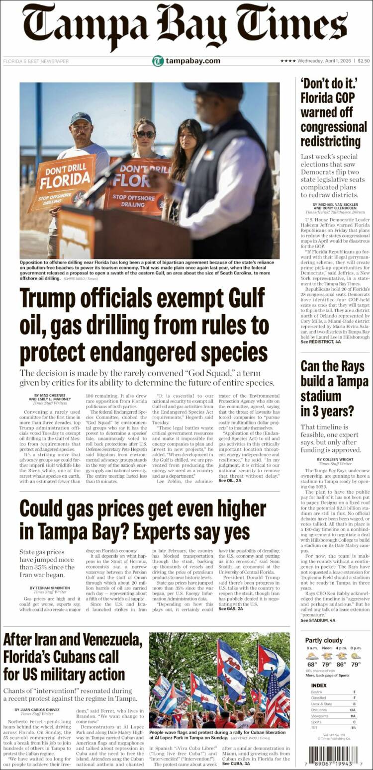 Portada de Tampa Bay Times (USA)