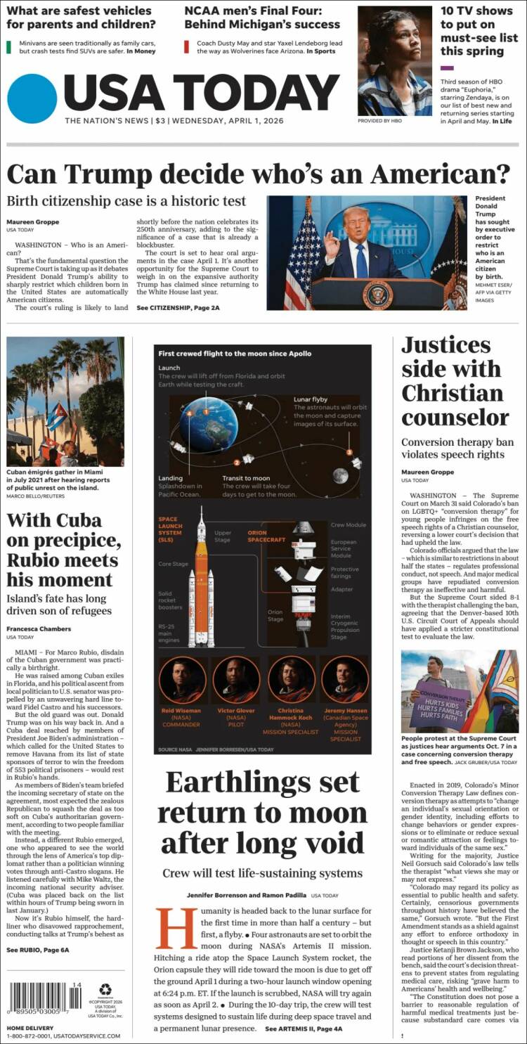 Portada de USA Today (USA)