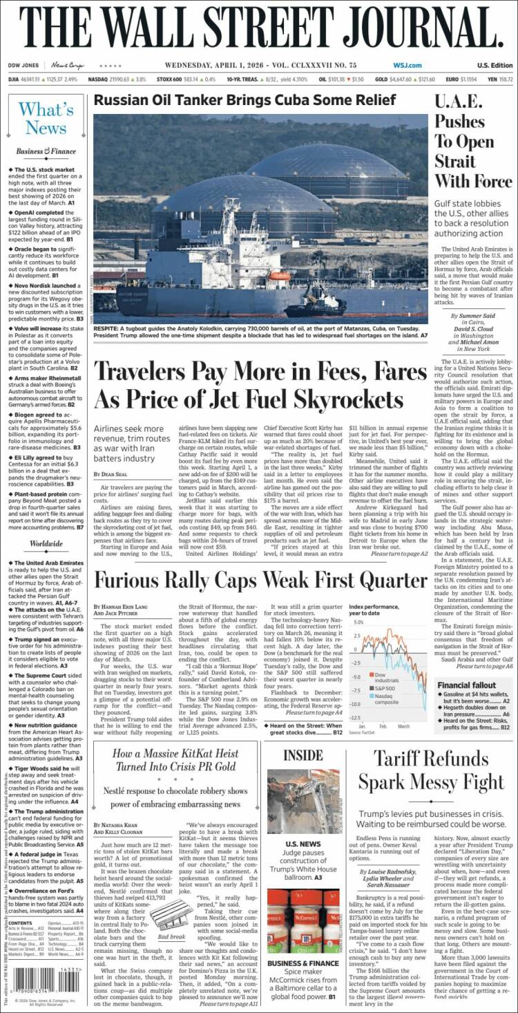 Portada de Wall Street Journal (USA)