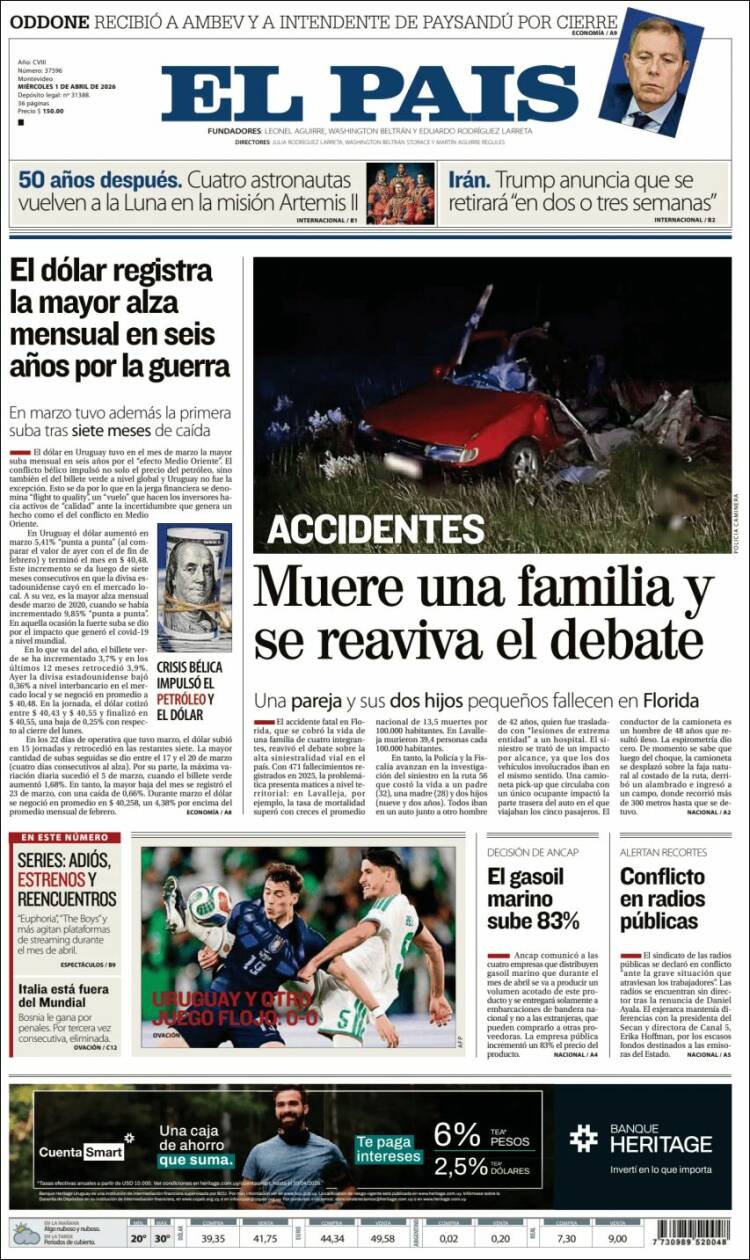 Portada de El País (Uruguay)
