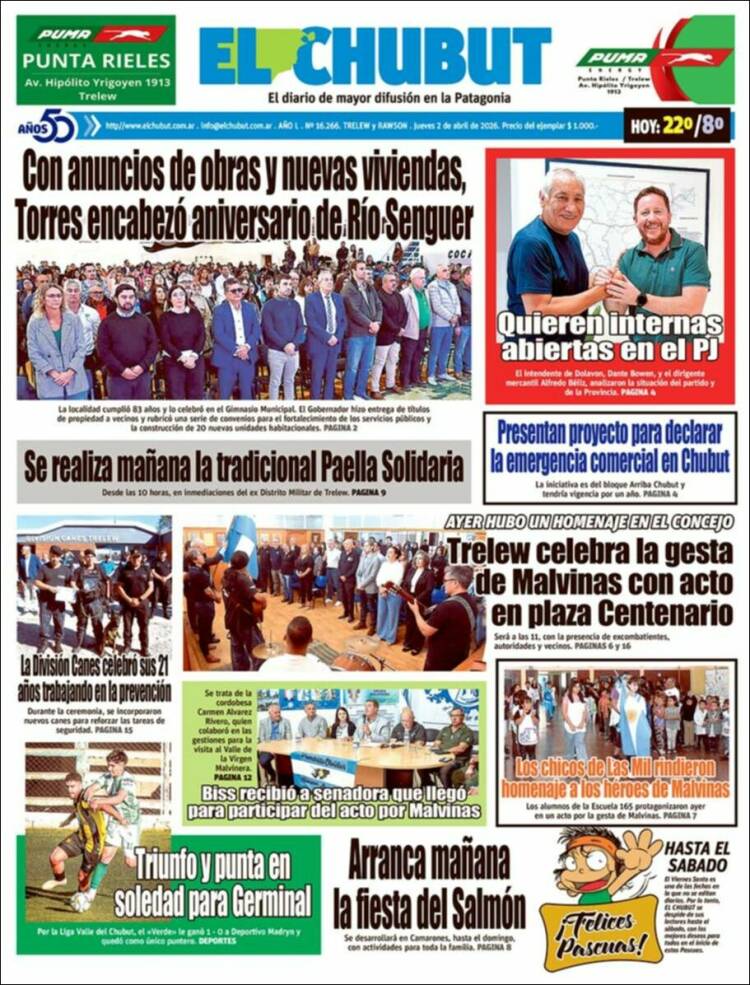 Portada de El Chubut (Argentina)