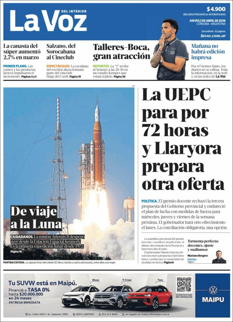 Portada de La Voz del Interior (Argentina)