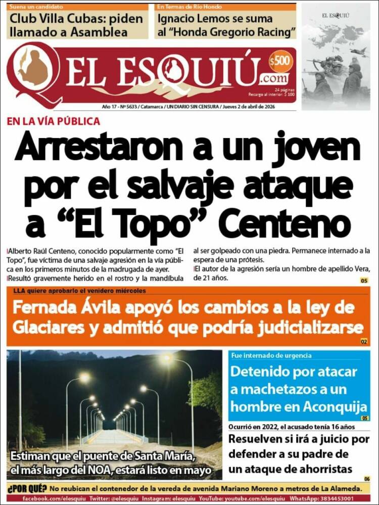Portada de El Esquiu (Argentina)
