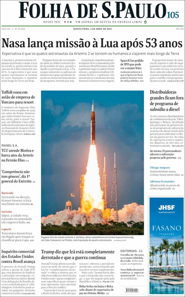 Portada de Folha de São Paulo (Brasil)