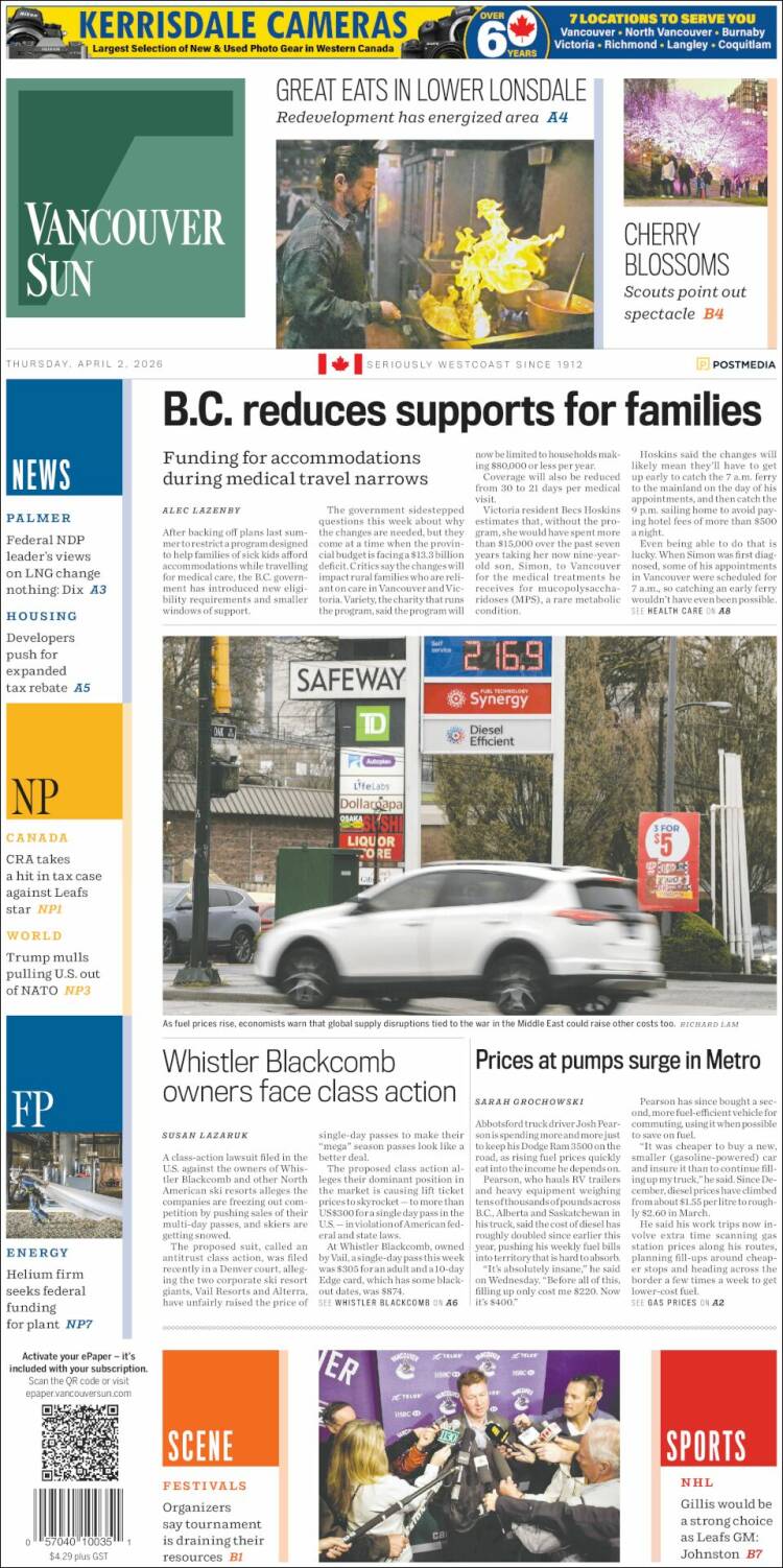 Portada de The Vancouver Sun (Canad&aacute;)