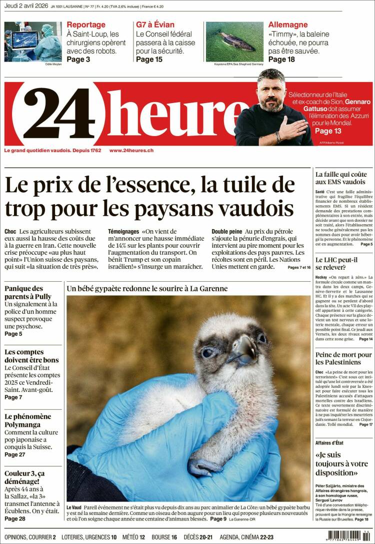 Portada de 24 Heures (Suiza)