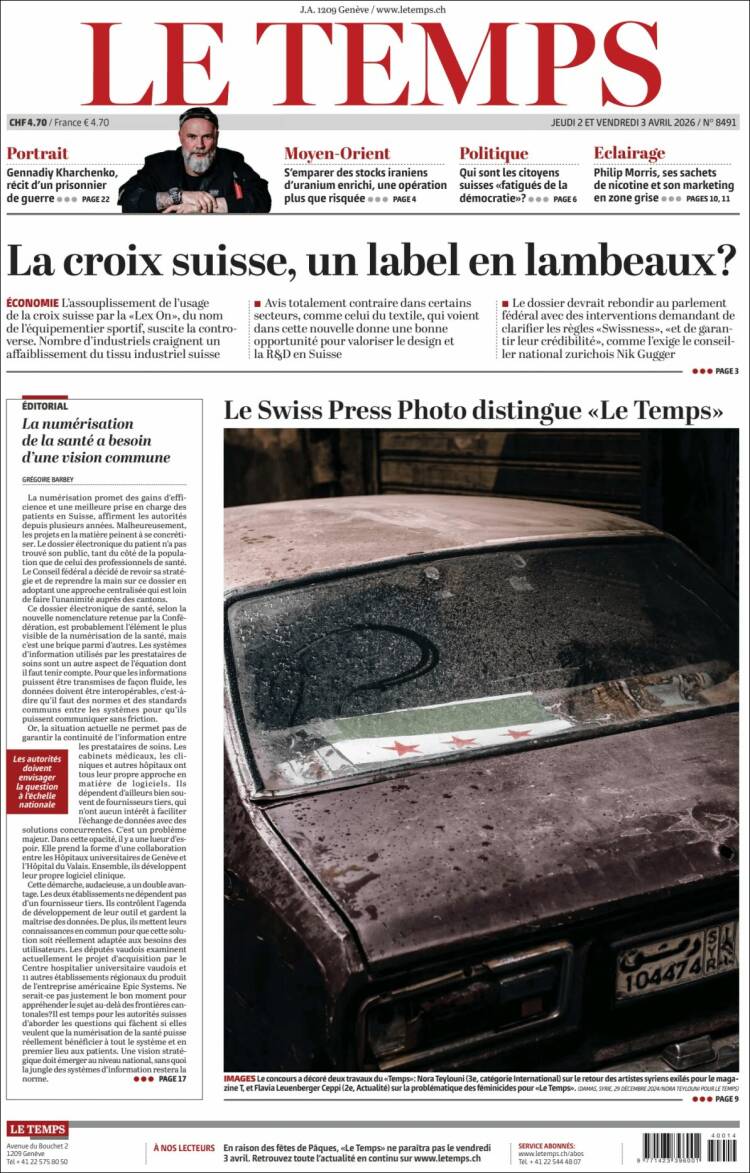 Portada de Le Matin (Suiza)