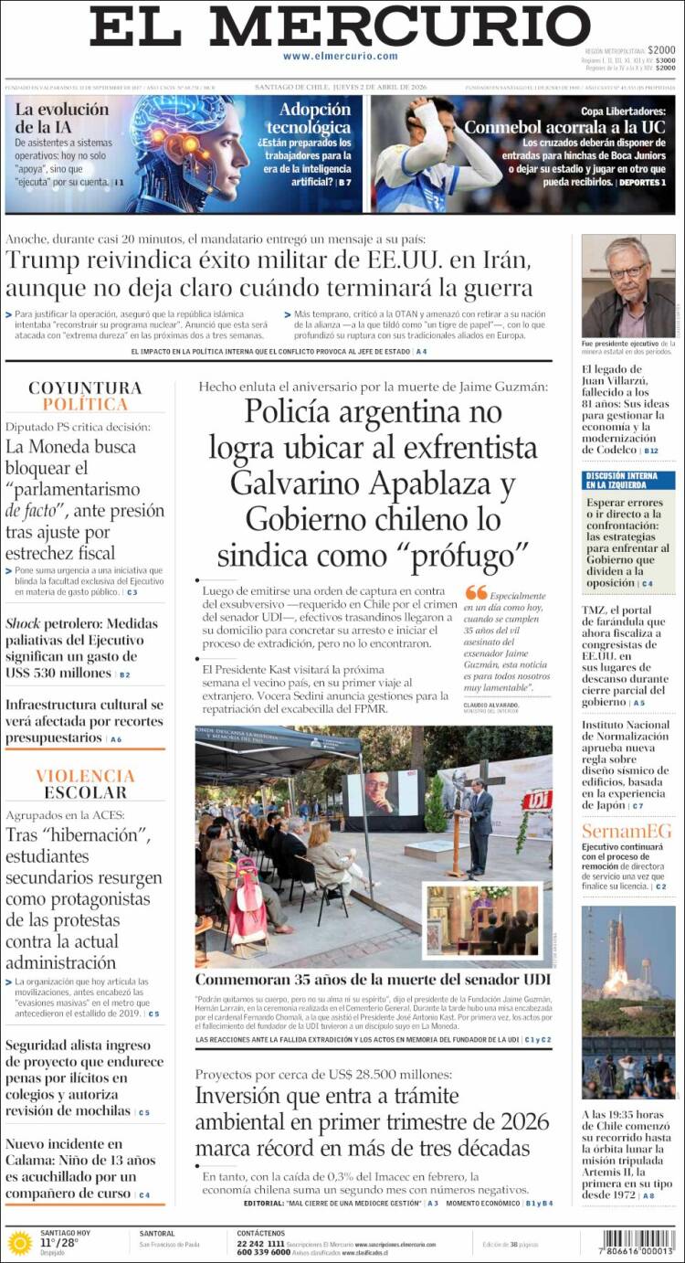Portada de El Mercurio (Chile)