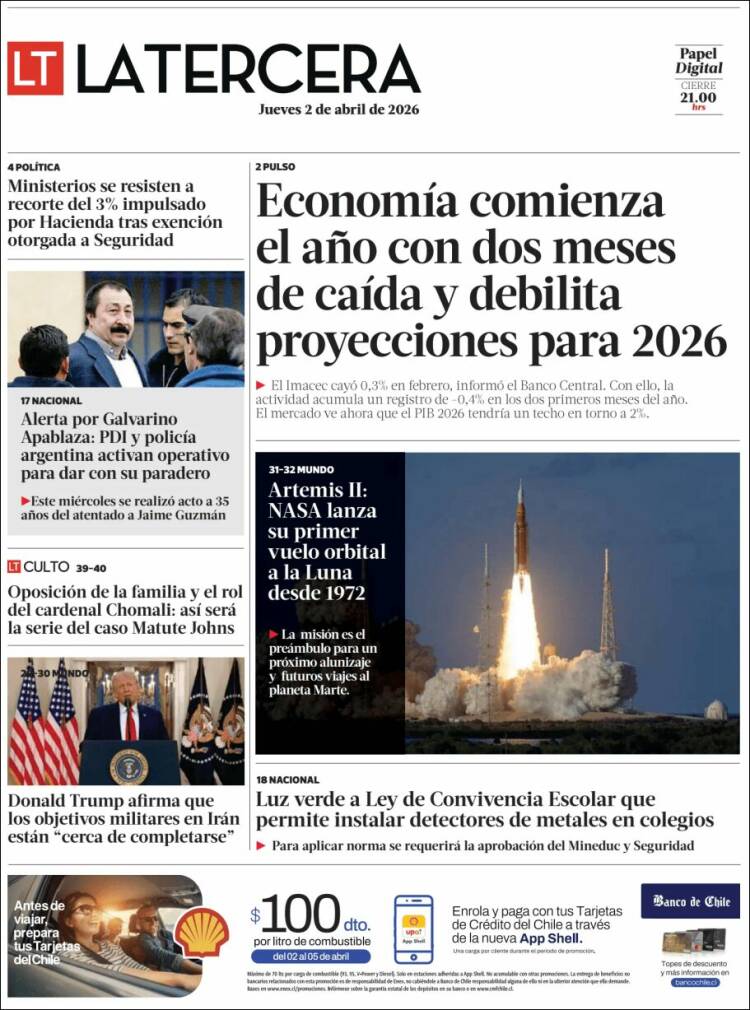 Portada de La Tercera (Chile)