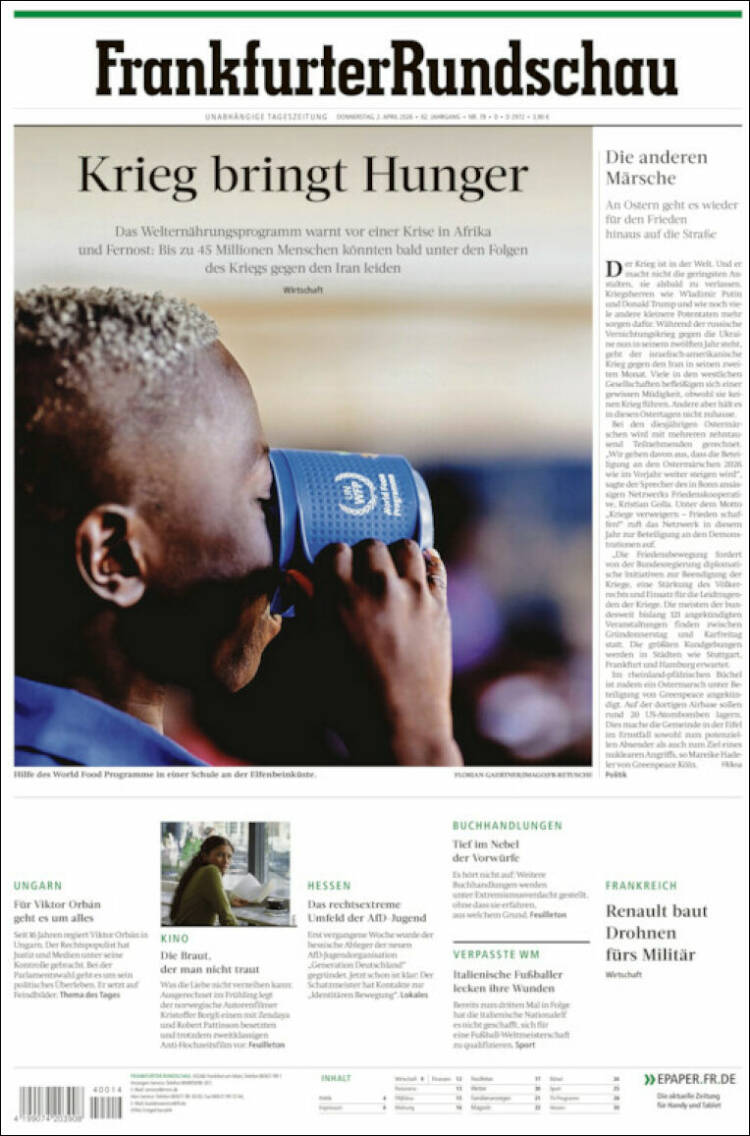 Portada de Frankfurter Rundschau (Alemania)