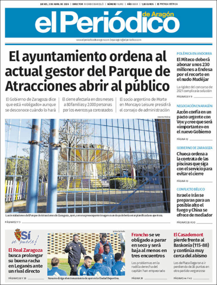 Portada de El Periódico de Aragón (Espa&ntilde;a)