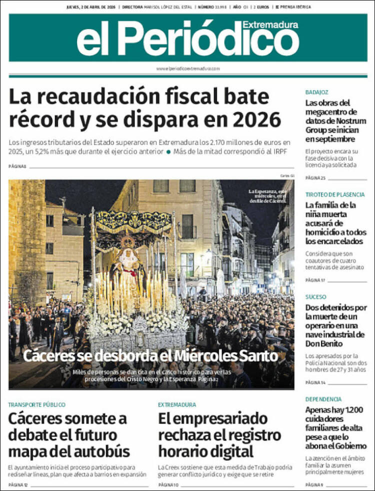 Portada de El Periódico de Extremadura (Espa&ntilde;a)