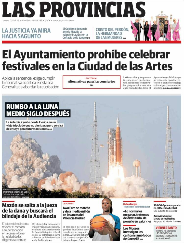 Portada de Las Provincias (Espa&ntilde;a)